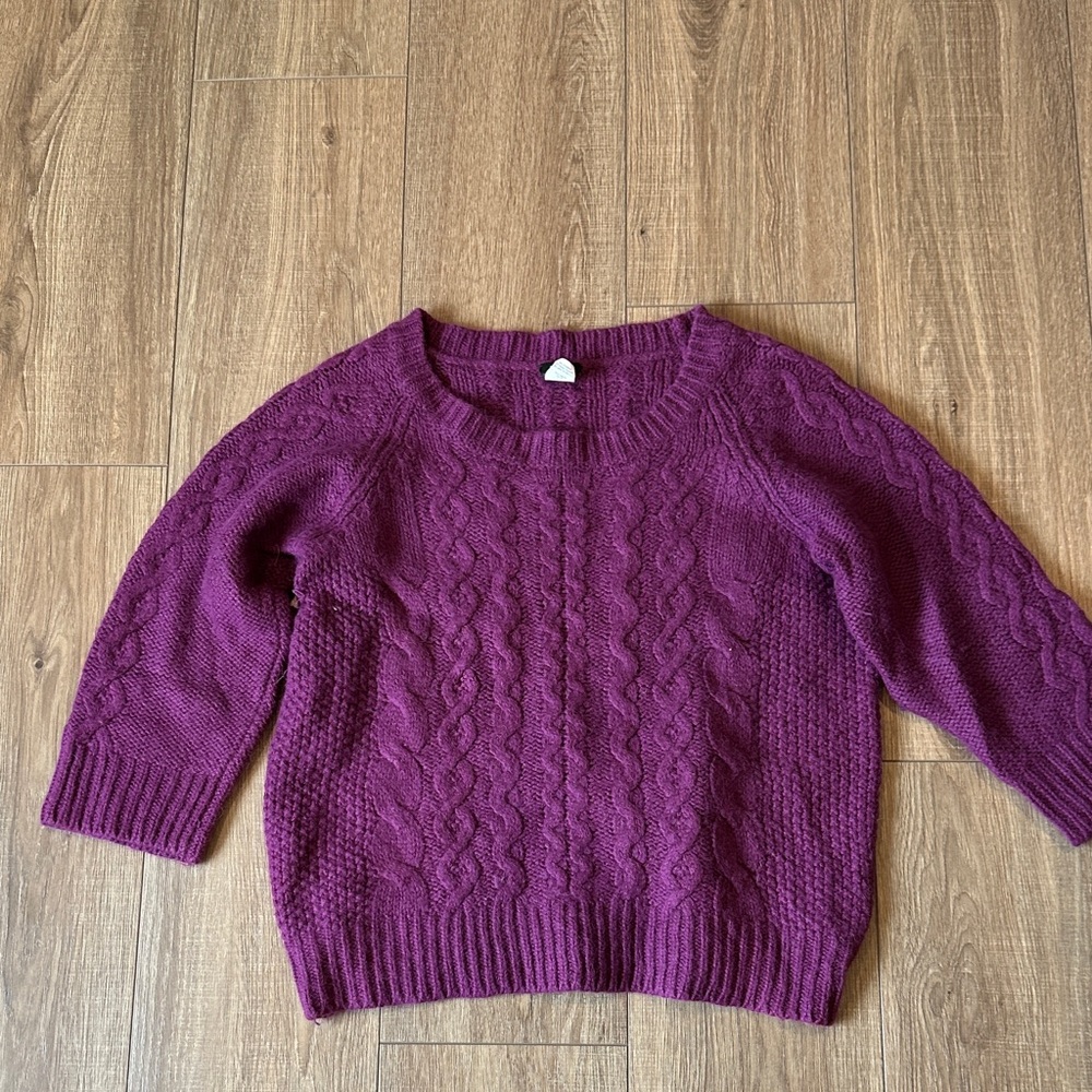J. Crew Women's Rich Purple Cable Knit Sweater